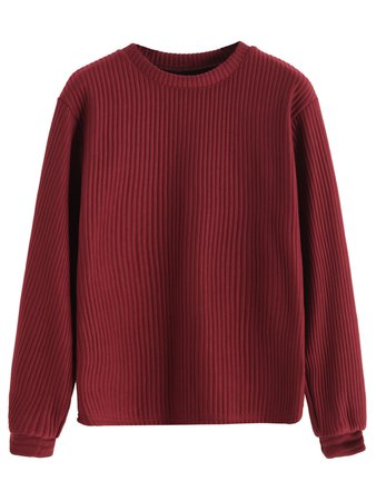 Burgundy Long Sleeve Ribbed Sweatshirt