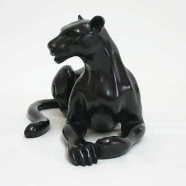Lladró Black Panther With Cub Figurine