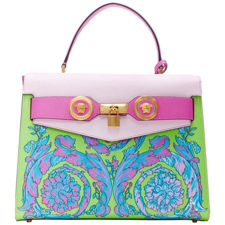 VERSACE Tribute Diana Technicolor Baroque print top handle Kelly satchel bag