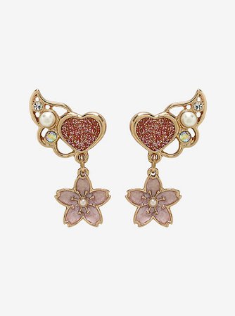 Sakura Blossom Heart Wing Dangle Earrings