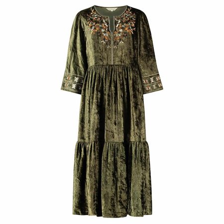 Olive Embroidered Velvet Dress | EAST | Wolf & Badger