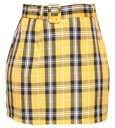 yellow plaid skirt with belt