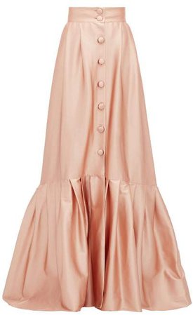 Pleated Hem Buttoned Satin Skirt - Womens - Light Pink