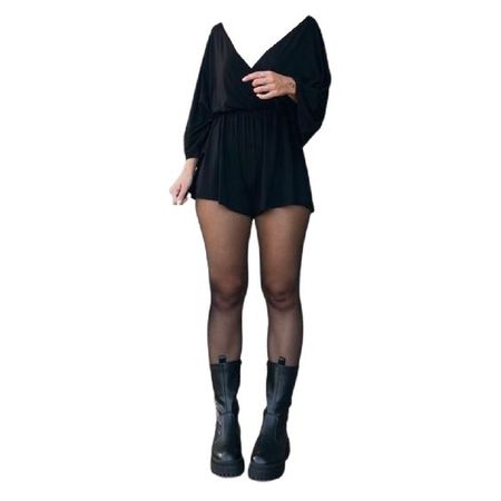 black draped romper tights calf high platform boots legs outfit png