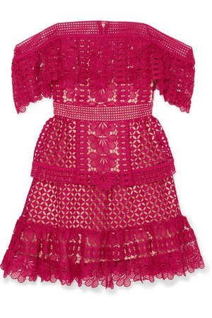 Off-the-shoulder guipure lace mini dress