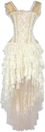 Burleska Womens Ophelie Steampunk Corset Dress (28-XL, Cream)