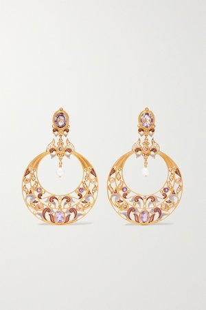 Gold Gold-plated and enamel multi-stone earrings | Percossi Papi | NET-A-PORTER