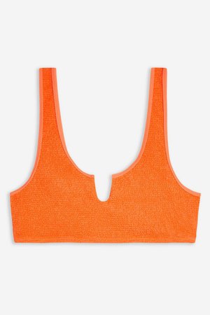 Neon Orange Crinkle Notch Crop Bikini Top | Topshop