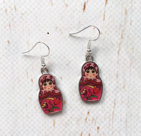 Russian doll earrings/ Pink Matryoshka enamel doll Jewellery/ | Etsy