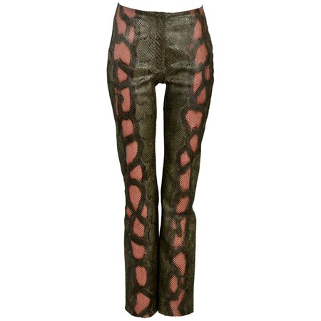 Stunning Jean-Claude Jitrois Green and Pink Python and Leather Pants For Sale at 1stDibs