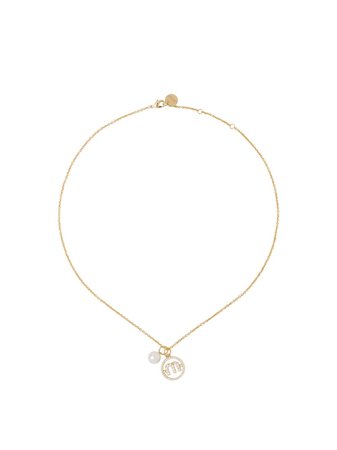 Miu Miu logo pearl chain necklace