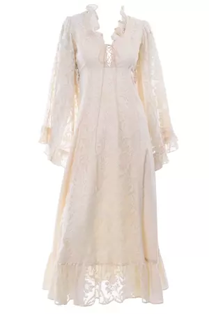 1970s Gunne Sax Lace Bell Sleeve Vintage Bohemian Wedding Dress Size 6 – Modig