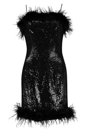 Sequin Feather Trim Mini Dress | Boohoo