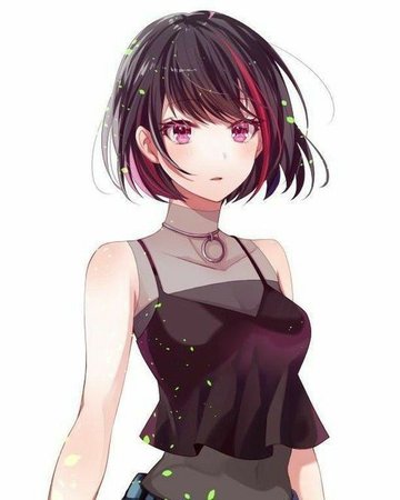 anime girl black hair pink/red eyes