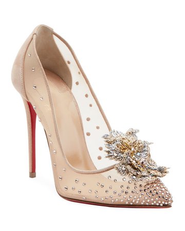 Christian Louboutin Mare Embellished Mesh Red Sole Pumps