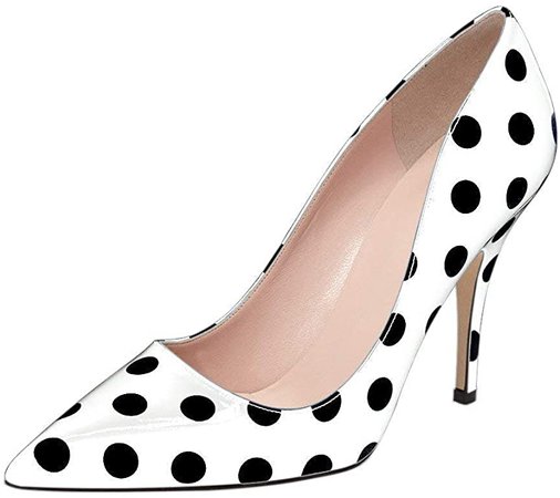 Amazon.com | YDN Women Chic Pointed Toe Slip on Stilettos Mid Heel Pumps Polka Dots Shoes for Party | Pumps