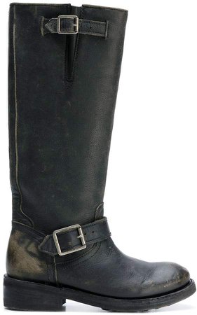 distressed knee-high boots