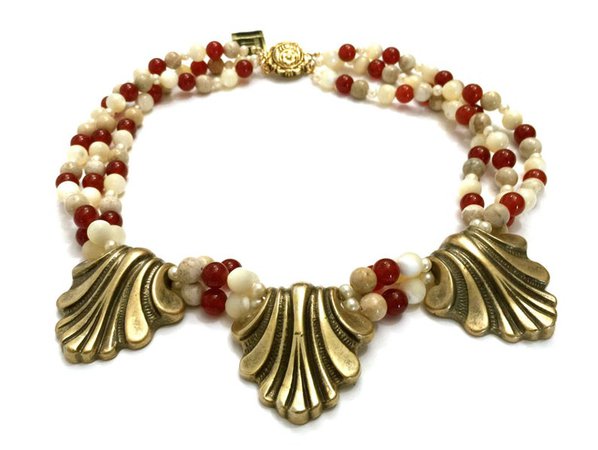 Hobe' Natural Gemstone Collar Signed 3 Strand Necklace | Etsy