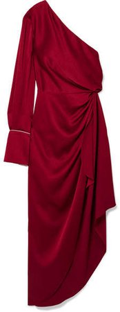 One-shoulder Satin Gown - Crimson