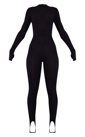 Black Long Sleeve Stirrup Detail Jumpsuit | PrettyLittleThing USA