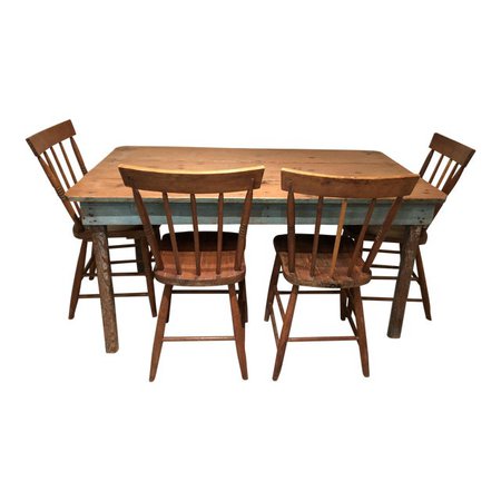 Vintage Rustic Distressed Farm House Dining Set - 5 Pieces | Chairish