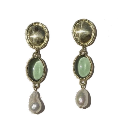 Gold pearl green jewel earrings