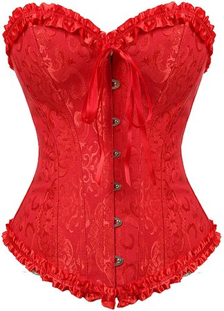 Amazon.com: Women's Lacing Corset Top Plus Size Satin Floral Boned Overbust Bustier Lingerie(819Red/XL): Clothing, Shoes & Jewelry