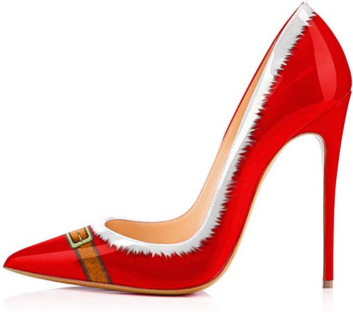 Amazon.com | YCG Women's High Heels Party Wedding Pumps Red White Fur Christmas Tattoo Printing Slip on Shoes US 5 | Pumps