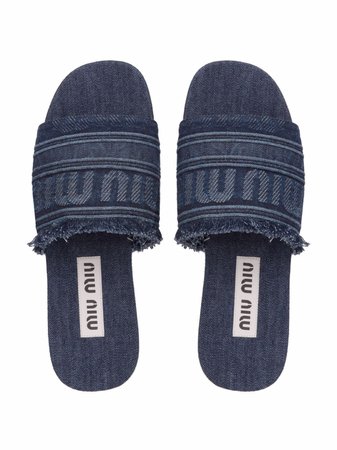 Shop Miu Miu logo-jacquard frayed sandals with Express Delivery - FARFETCH