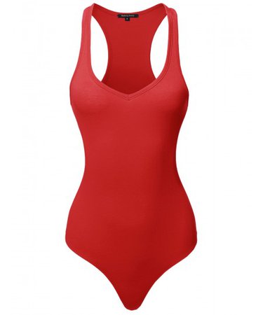Women's Classic Solid Sleeveless V-Neck Bodysuit | 04 Red