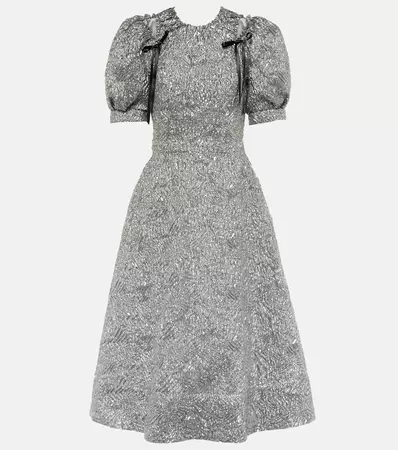 Puff-sleeve cloque midi dress in silver - Simone Rocha | Mytheresa