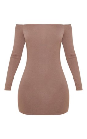 Mocha  Bardot Bodycon Dress | Dresses | PrettyLittleThing