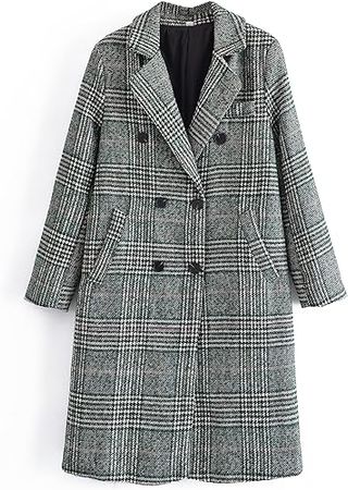 Amazon.com: Face Dream Women Classic Lattice Winter Overcoat Lapel Double Breasted Woolen Long Coat : Clothing, Shoes & Jewelry