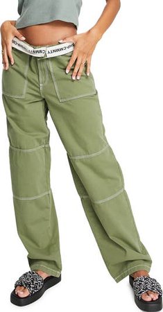 Topshop Foldover High Waist Cotton Twill Pants | Nordstrom