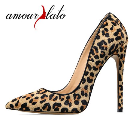Amourplato Women's Pointed Toe Animal Print Horsehair Pumps Leopard Print High Heel Pump Genuine Leather Ladies Plus|heel pump|leopard print high heelshigh heels pump - AliExpress