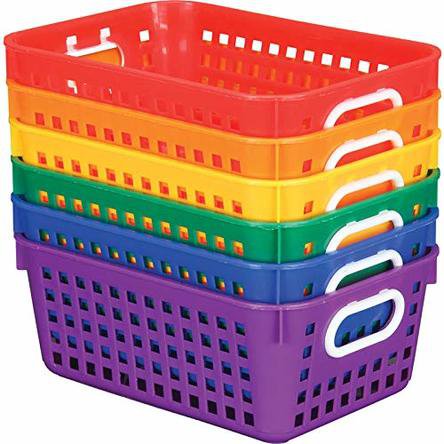 Really Good Stuff Plastic Storage Baskets for Classroom or Home Use - Fun Rainbow Colors - 11" x 7.5" (Set of 6)