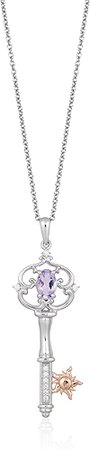 Amazon.com: Jewelili Enchanted Disney Fine Jewelry 14K Rose Gold over Sterling Silver with 1/20 Cttw Natural White Round Diamond and Rose-De-France Rapunzel Key Pendant Necklace, 18" Cable Chain : Clothing, Shoes & Jewelry