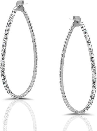 Amazon.com: Humble Chic Rhinestone Hoop Earrings For Women - Womens Simulated Diamond Teardrop Hoops Jewelry - Medium Bling Ear Jackets, Long Sparkly Thin CZ Drop Earrings, Silver Tone - 2", White, Hypoallergenic: Clothing, Shoes & Jewelry