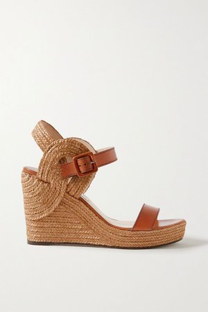 Light brown Delphi 100 leather and jute espadrille wedge sandals | Jimmy Choo | NET-A-PORTER