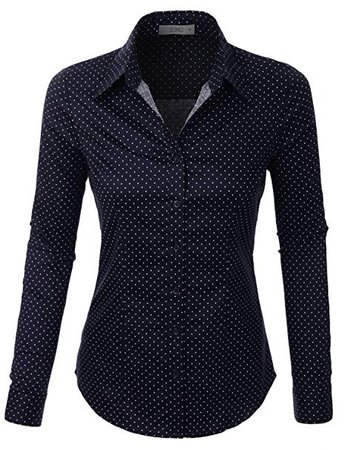 LE3NO Womens Tailored Polka Dots Button Down Shirt at Amazon Women’s Clothing store