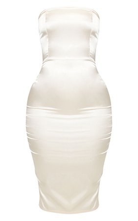 Shape Rose Satin Bandeau Midi Dress | Curve | PrettyLittleThing USA