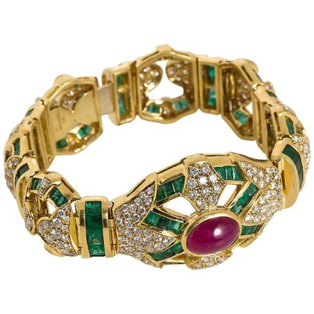 Salavetti Italy Ruby Diamond Emerald Link Bracelet For Sale at 1stDibs