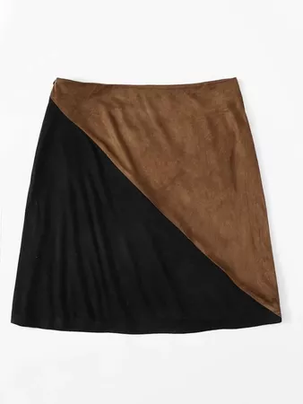 Two Tone Suede Skirt | SHEIN USA brown