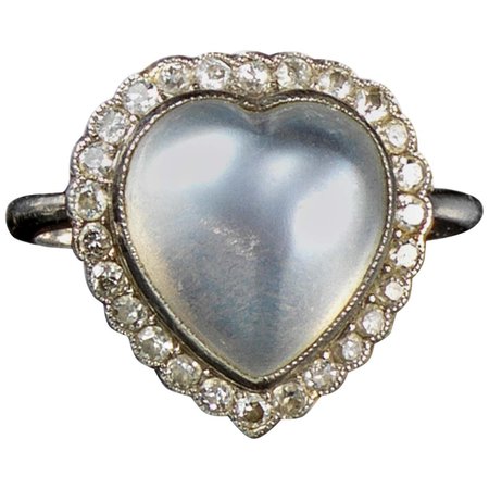 Moonstone and Diamond Heart Cluster Ring For Sale at 1stDibs