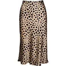 Amazon.com: Soowalaoo High Waist Leopard Midi Skirt Hidden Elasticized Waistband Silk Satin Skirts (Leopard, M) : Clothing, Shoes & Jewelry