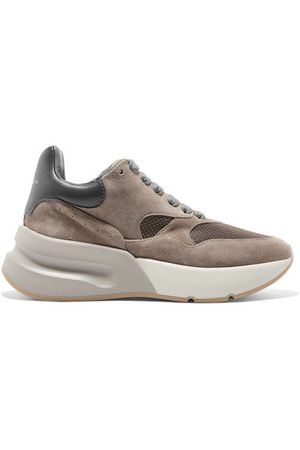 Alexander McQueen | Suede, leather and mesh exaggerated-sole sneakers | NET-A-PORTER.COM