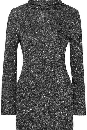 Sequined Stretch-knit Mini Dress - Black