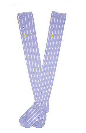 Lolta Charm Alice Collection Over Knee Socks-Moon Stars-Purple at Amazon Women’s Clothing store
