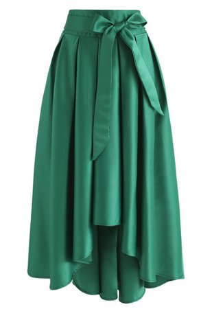 Bowknot Asymmetric Waterfall Skirt in Green