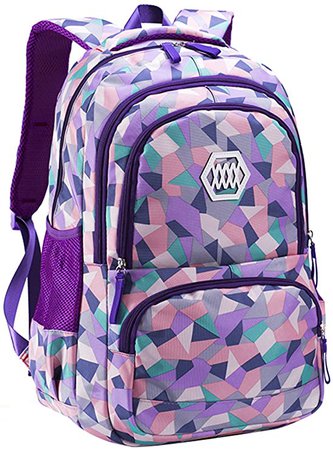 Amazon.com | JiaYou Girl Geometric Printed Primary Junior High University School Bag Bookbag Backpack(2# Purple, 35 L) | Kids' Backpacks